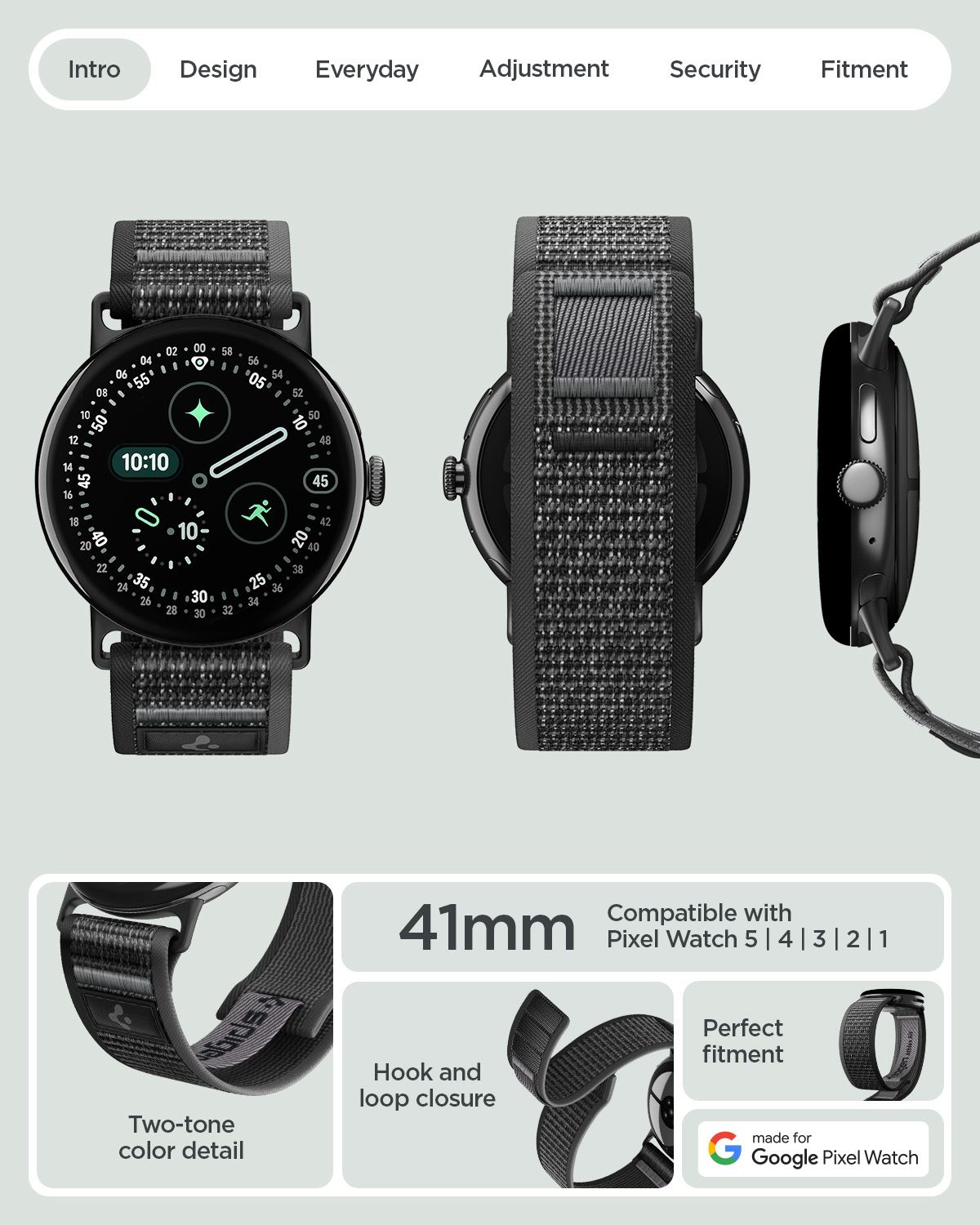 Spigen Athlex Air, active black gray - Google Pixel Watch 5/4/3 41mm/2/1 (10)