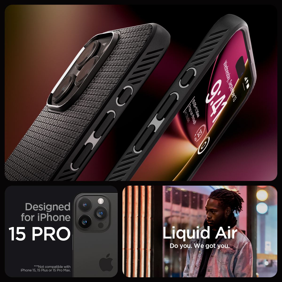 Spigen Liquid Air, matte black - iPhone 15 Pro (14)