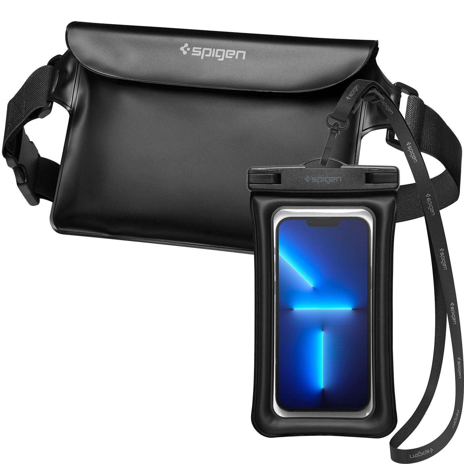 Spigen Aqua Shield WaterProof Floating Case + WaterProof Waist Bag A621 Set, black (1)