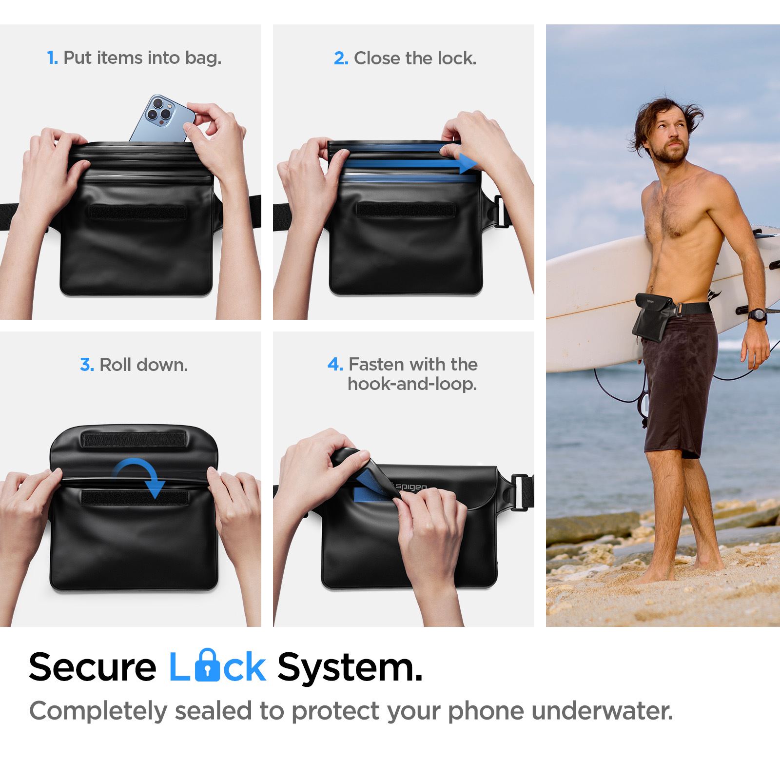Spigen Aqua Shield WaterProof Floating Case + WaterProof Waist Bag A621 Set, black (11)