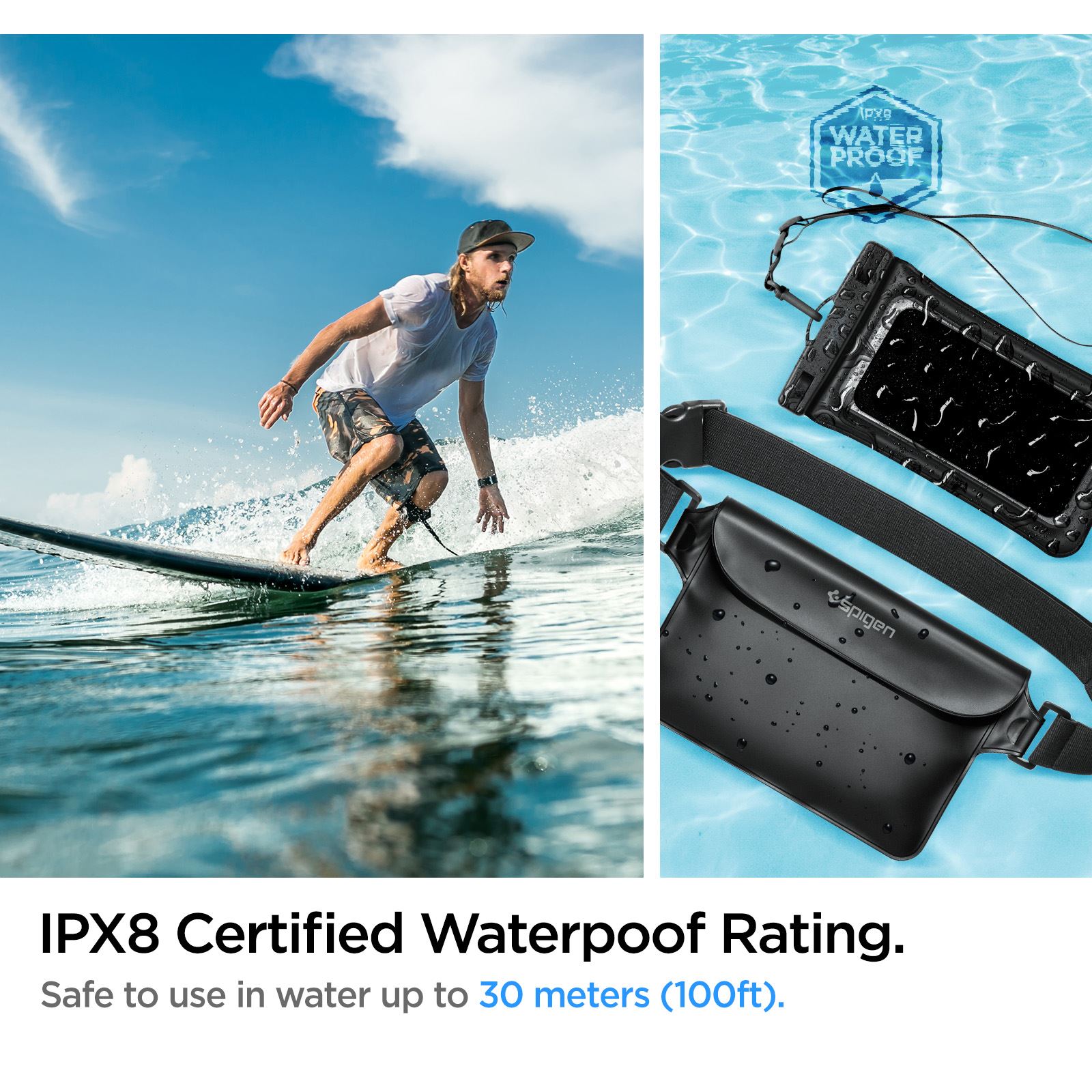 Spigen Aqua Shield WaterProof Floating Case + WaterProof Waist Bag A621 Set, black (9)