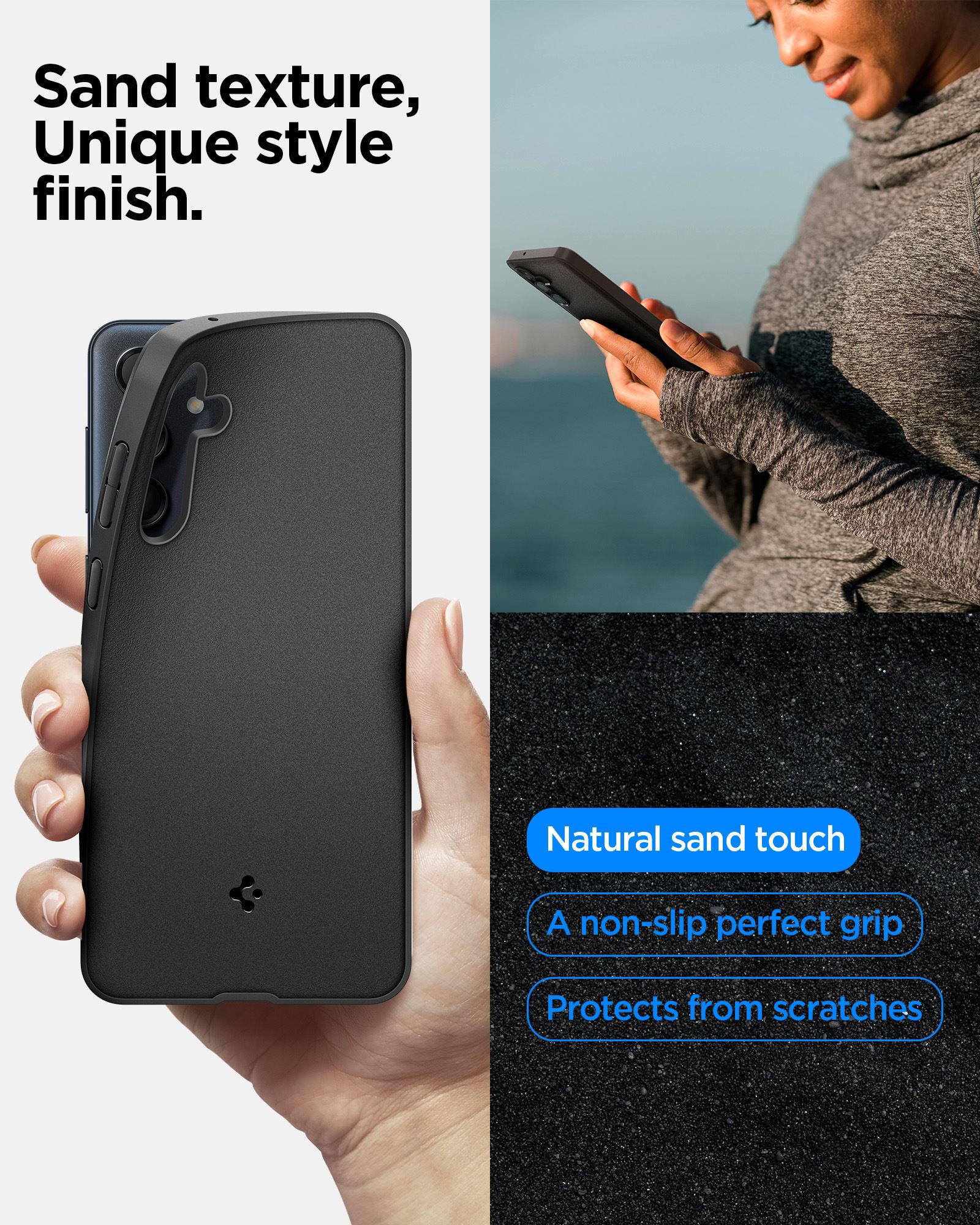 Spigen Essential Sand Blast, matte black - Samsung Galaxy M55 5G (8)