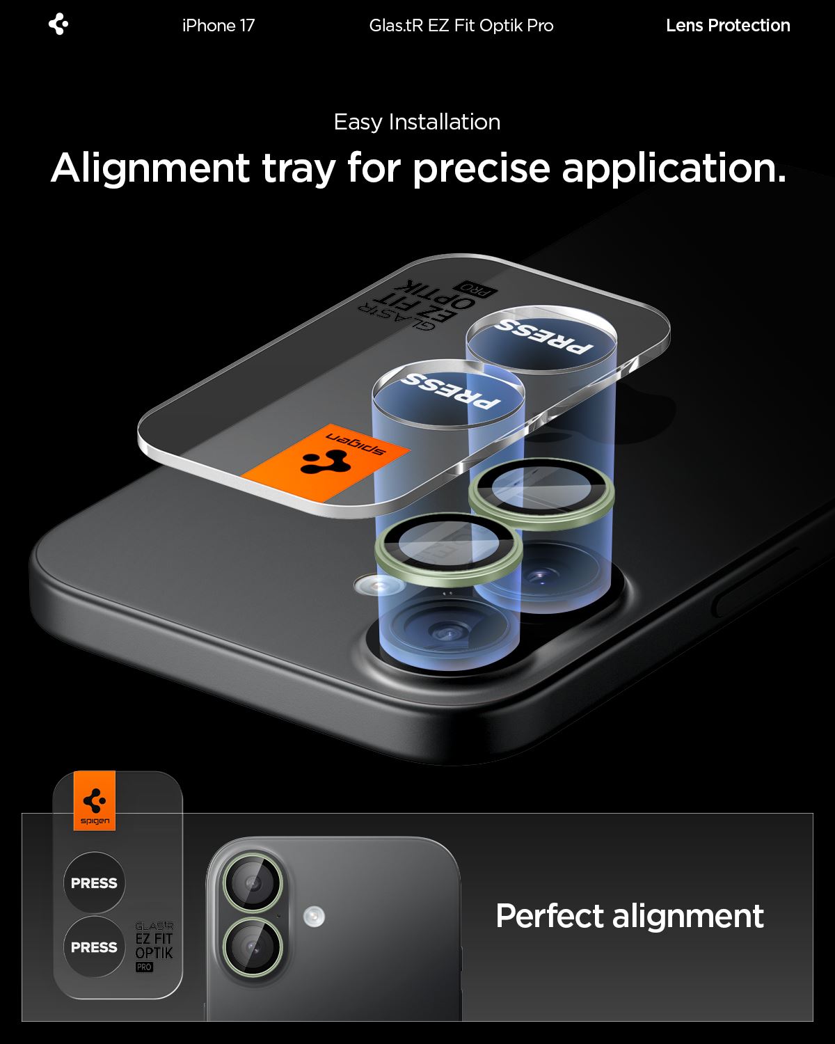 Spigen Glass tR EZ Fit Optik Pro 2 Pack, green - iPhone 17 (9)