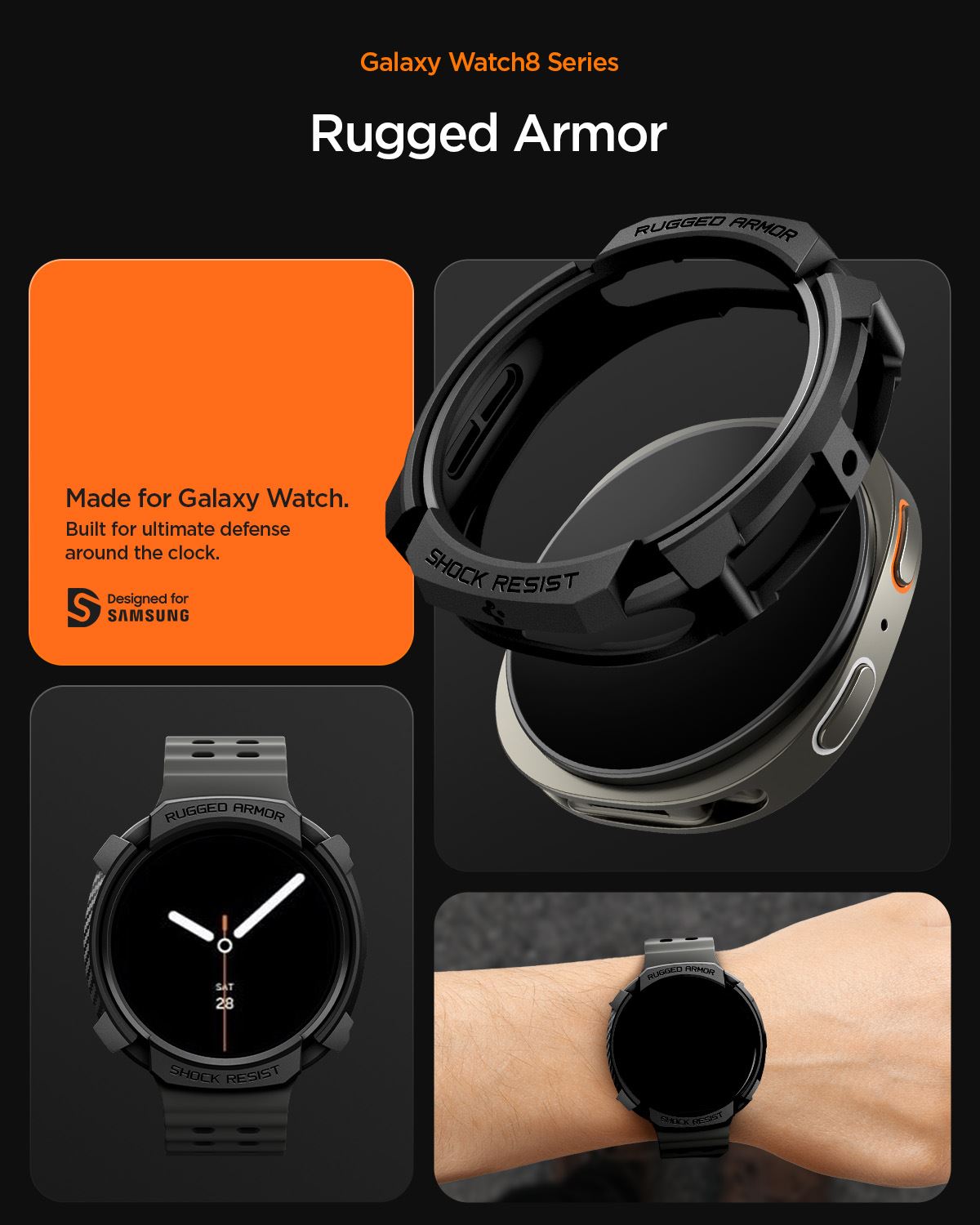 Spigen Rugged Armor, matte black - Samsung Galaxy Watch 8 (44mm) (13)