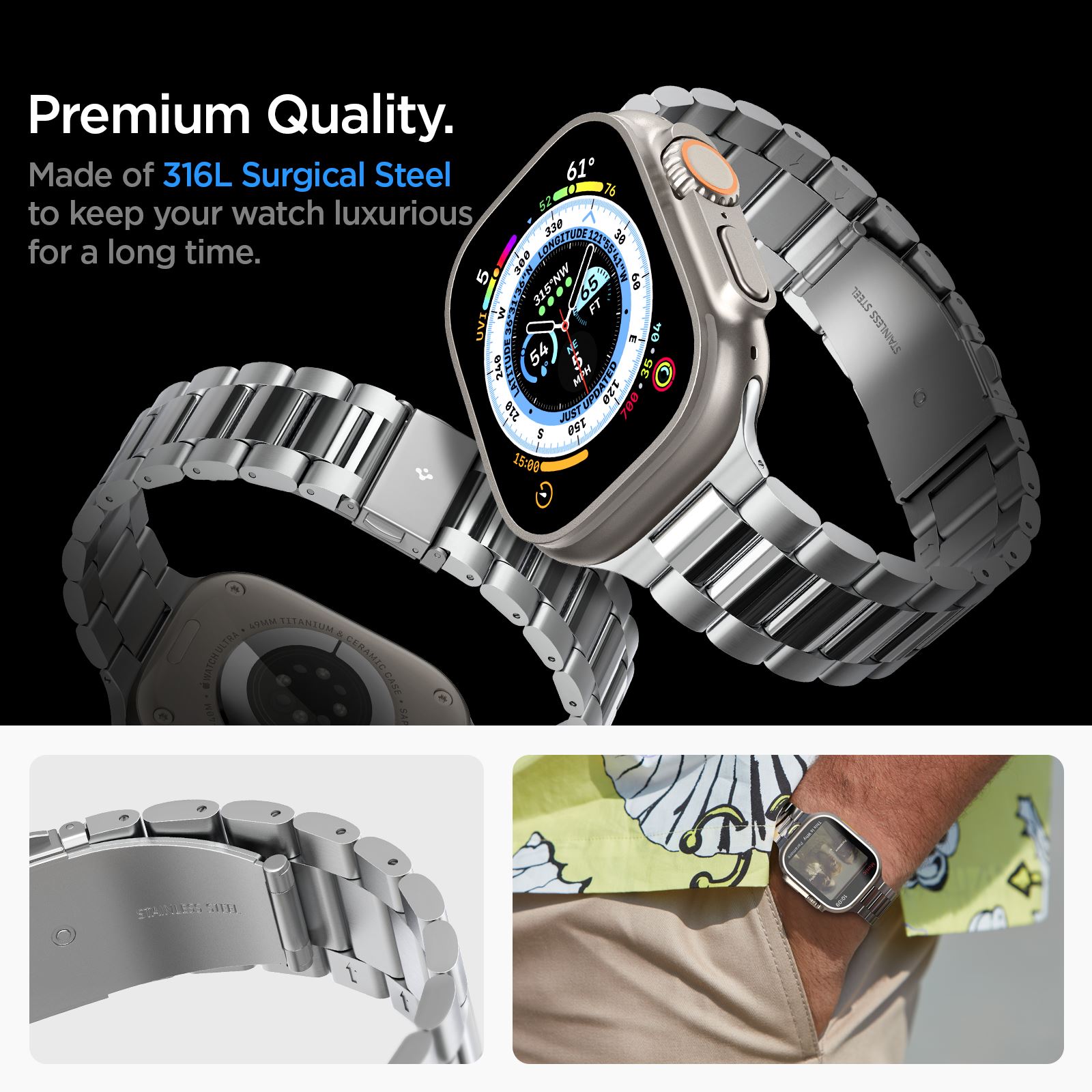 Spigen Modern Fit 316L Band, silver - Apple Watch 49mm/46mm/45mm/44mm/42mm (12)