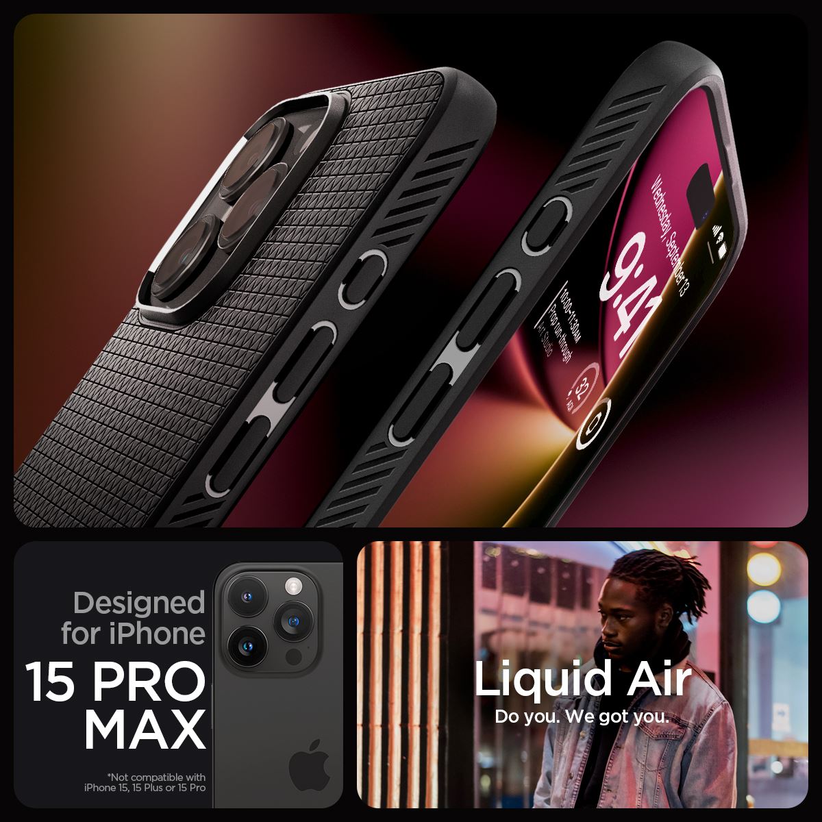 Spigen Liquid Air, matte black - iPhone 15 Pro Max (14)