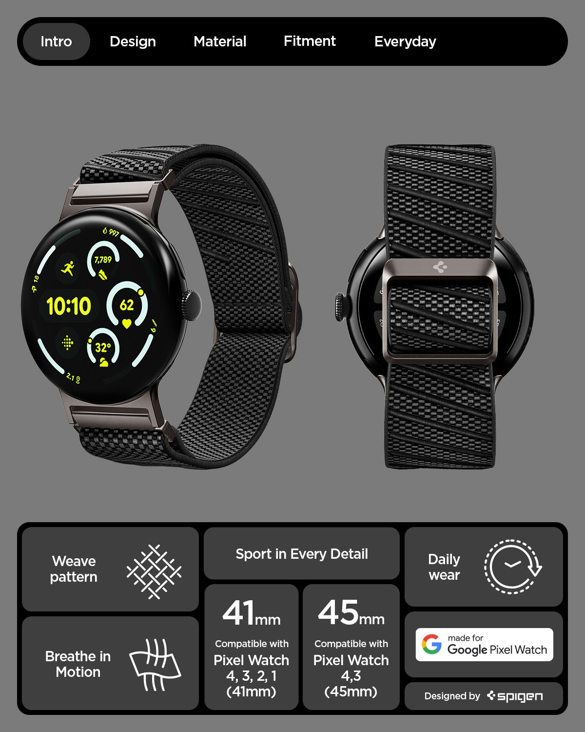 Spigen Lite Fit X Band, black - Google Pixel Watch 4/3/2/1 41mm (2)
