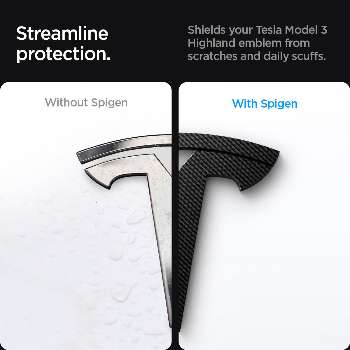 Spigen Tesla Front Emblem Logo Full Cover, carbon - Tesla Model 3 2024 (10)
