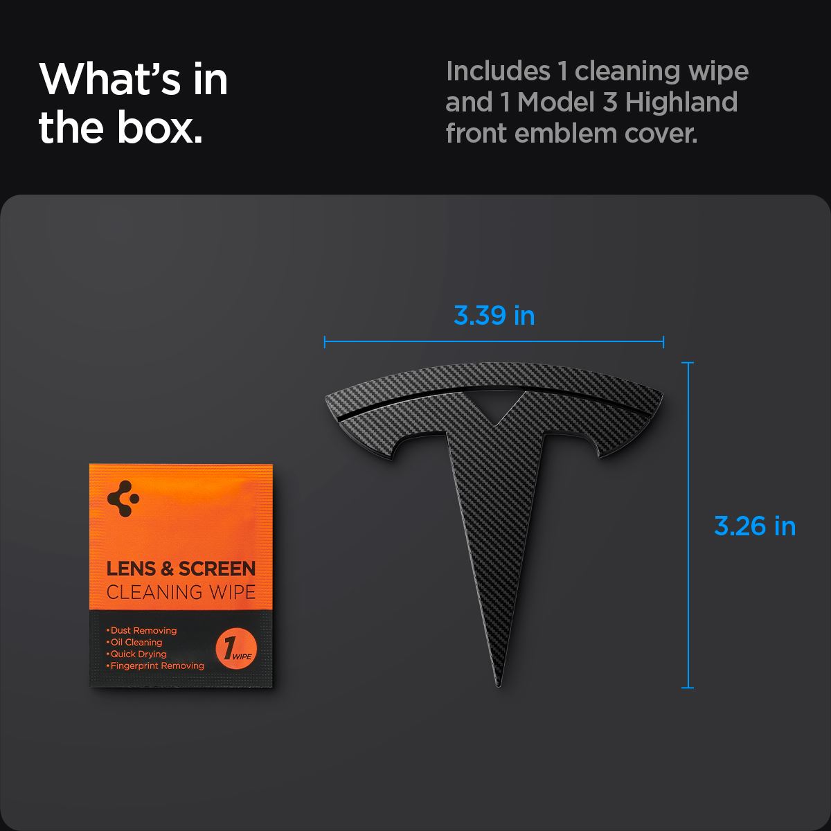Spigen Tesla Front Emblem Logo Full Cover, carbon - Tesla Model 3 2024 (13)
