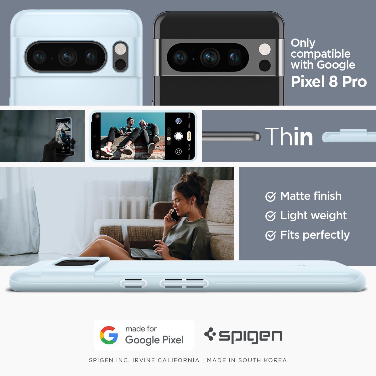 Spigen Thin Fit, mute blue - Google Pixel 8 Pro (13)
