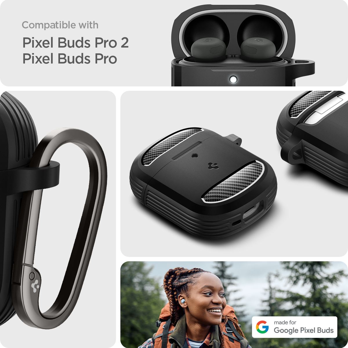 Spigen Rugged Armor, matte black - Google Pixel Buds Pro 2/Pro (11)