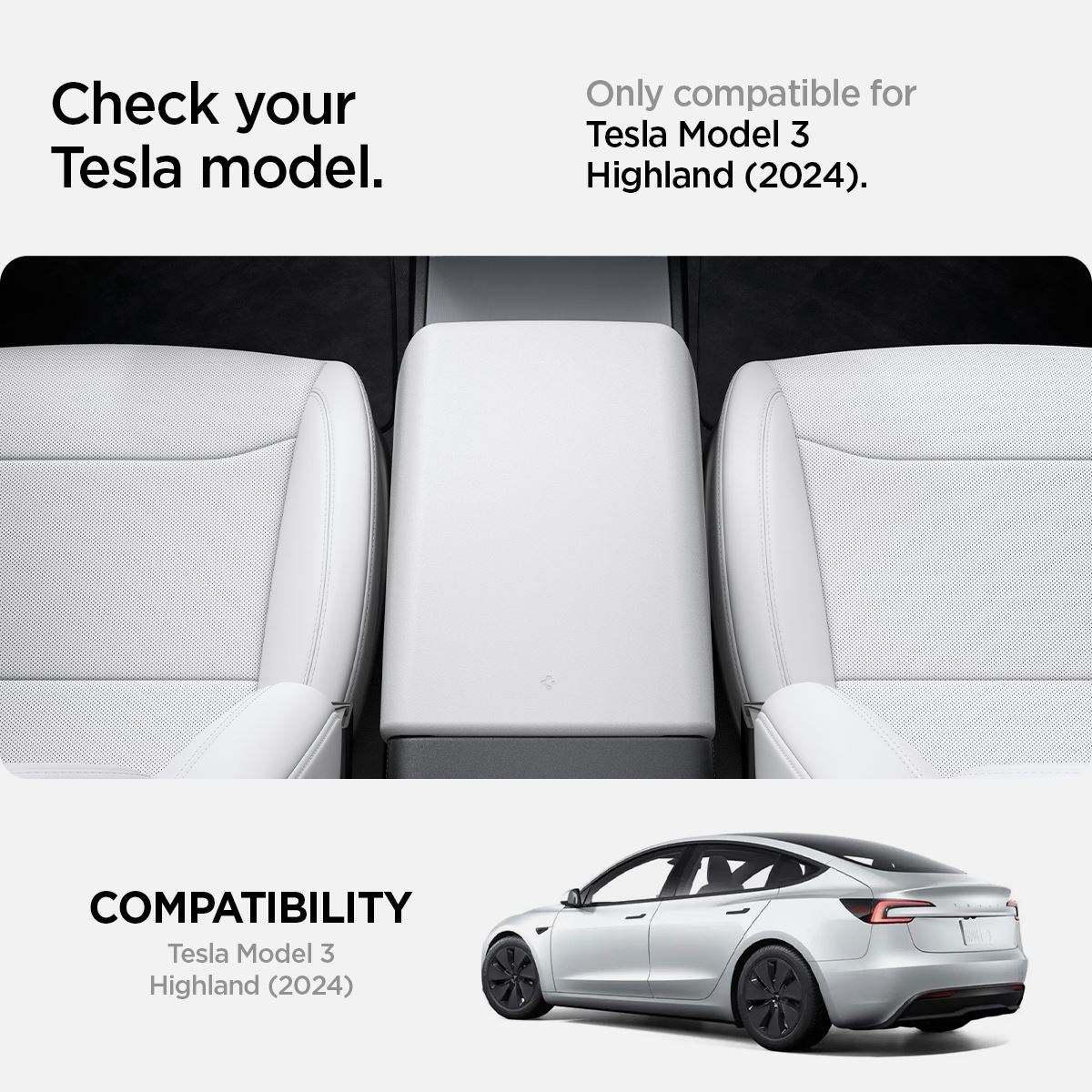 Spigen Tesla Armrest Cover, white - Tesla Model 3 2024 (9)