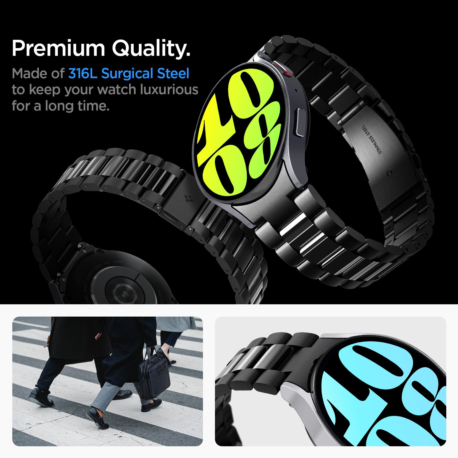 Spigen Modern Fit 316L Band, black - Samsung Galaxy Watch6 44mm (3)