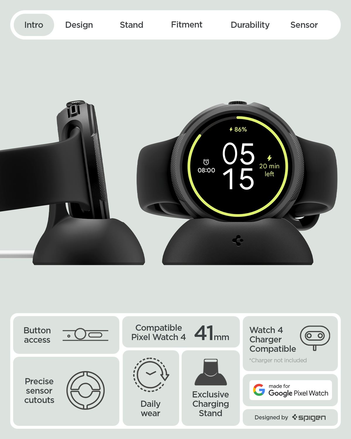Spigen Liquid Air, matte black - Google Pixel Watch 4 41mm (12)
