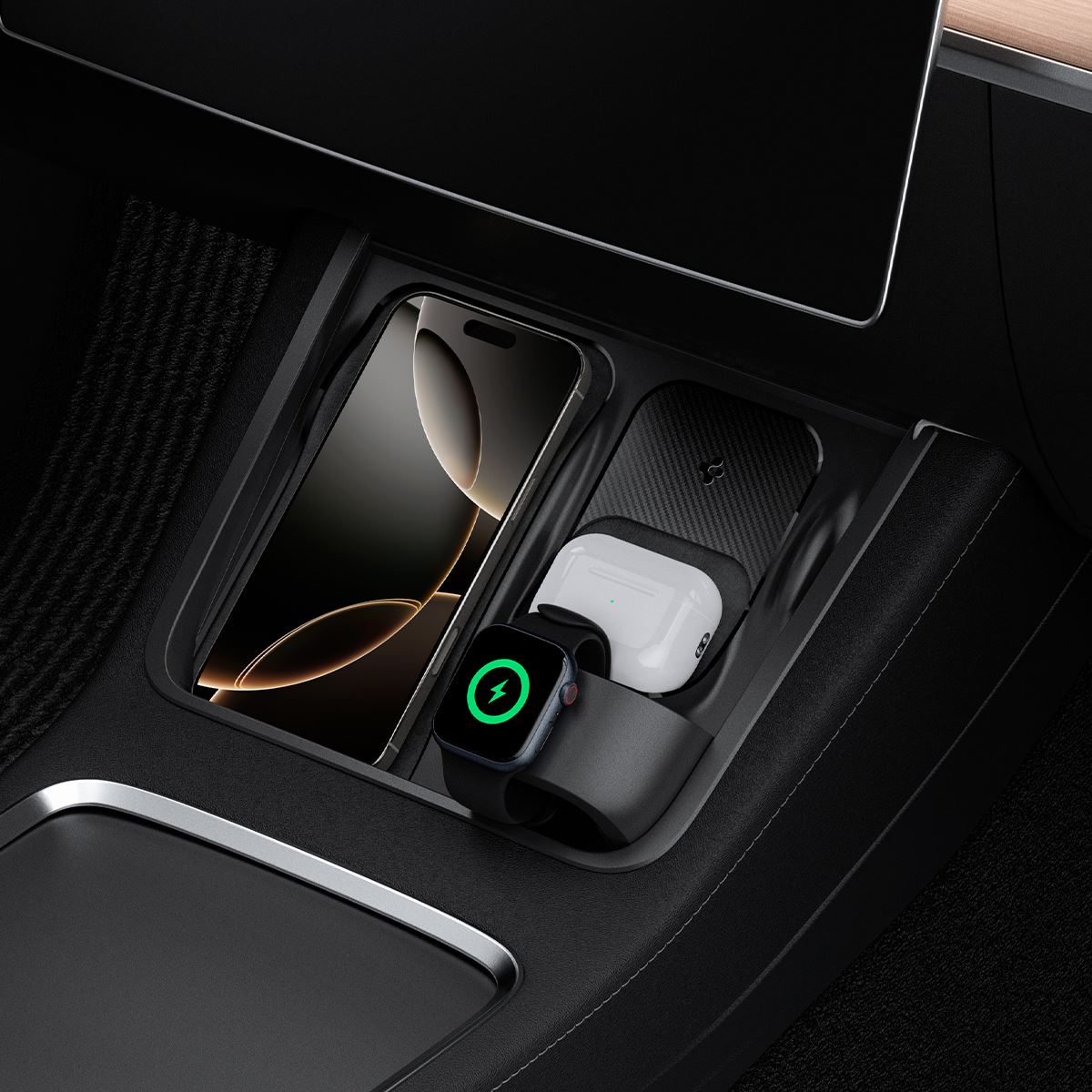 Spigen Tesla 3 in 1 Wireless Charging Hub Mount, black - Tesla Model Y/3 (6)