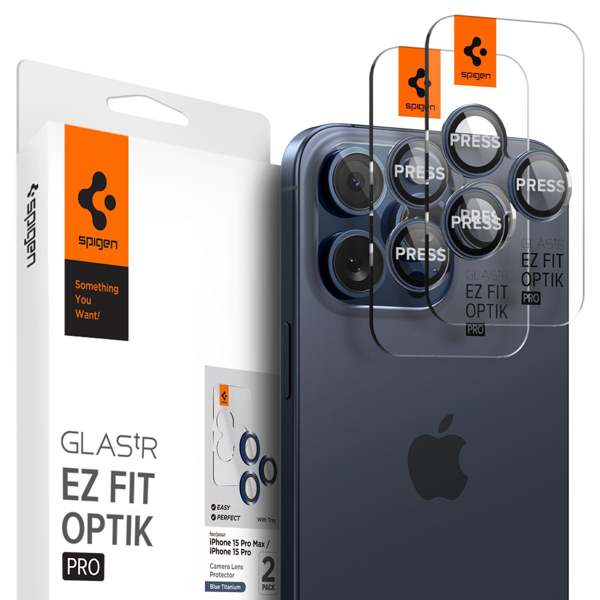 Spigen Glass tR EZ Fit Optik Pro 2 Pack, blue titanium - iPhone 17/16/15 Pro / 17/16/15 Pro Max