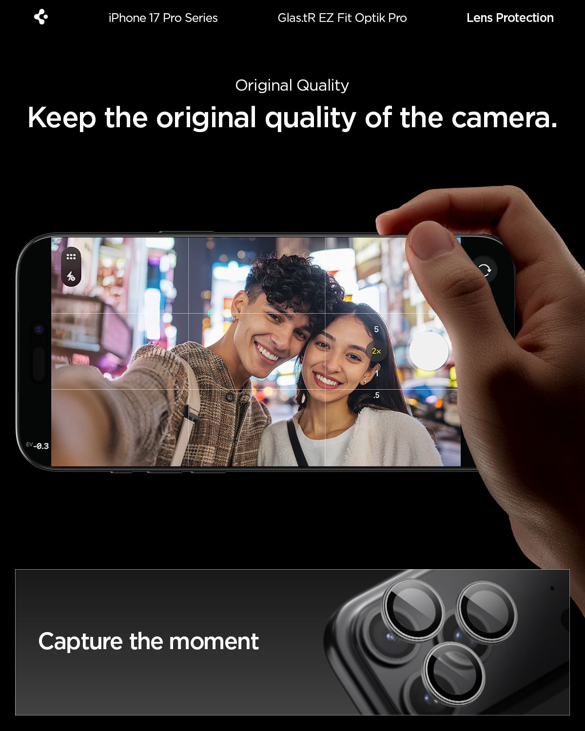 Spigen Glass tR EZ Fit Optik Pro 2 Pack, gray - iPhone 17/16/15/14 Pro / 17/16/15/14 Pro Max (9)